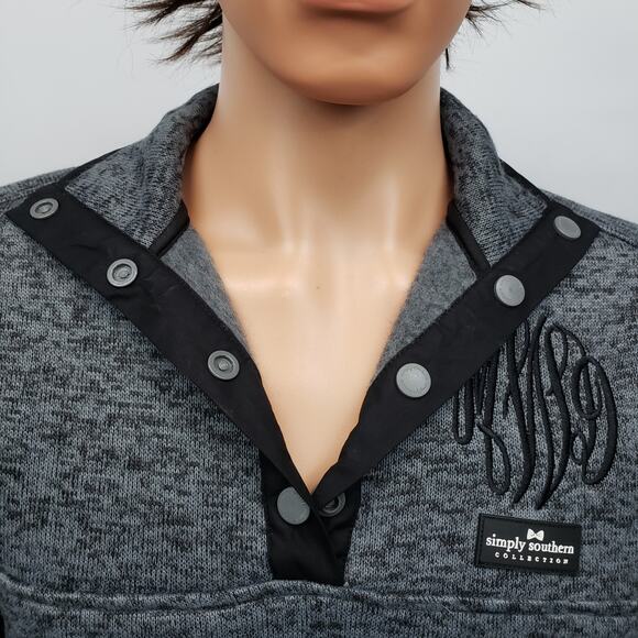 Simply Southern Sweater 1/4 Quarter Snap Button Knit Pullover Unisex M Gray - Picture 5 of 14